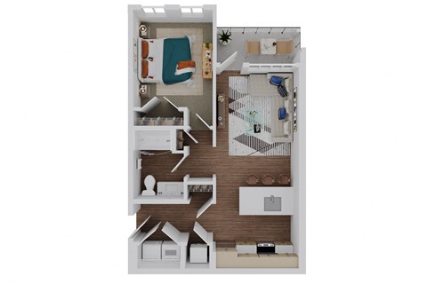 Floor plan for 1 bed, 1 bath, 701 sqft